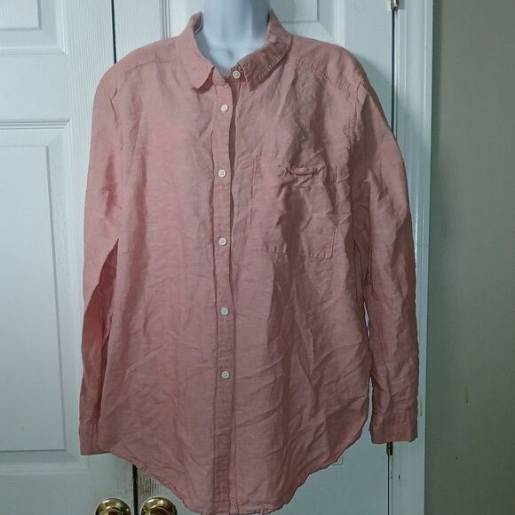Liz Claiborne light salmon linen blend button down shirt Sz XXL NWOT - Picture 1 of 7